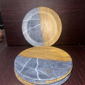 6 Melamine Dark Blue Marble/Wooden Look Plates High Quality